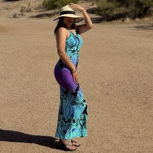 Blue and Purple Patterned Maxi Dress